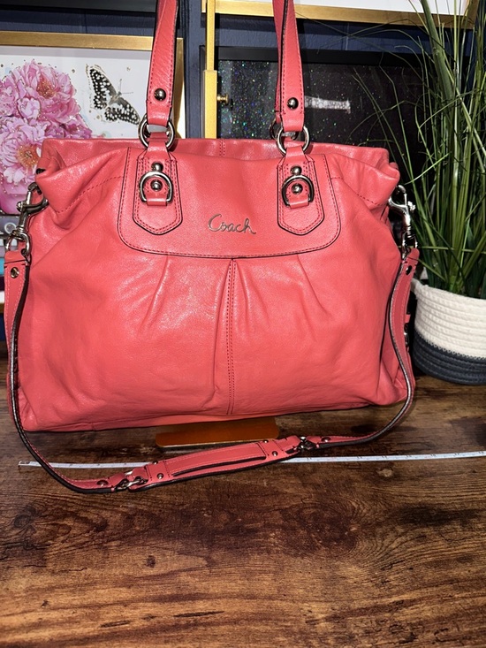 Coach Ashley large satchel shoulder bag in coral leather